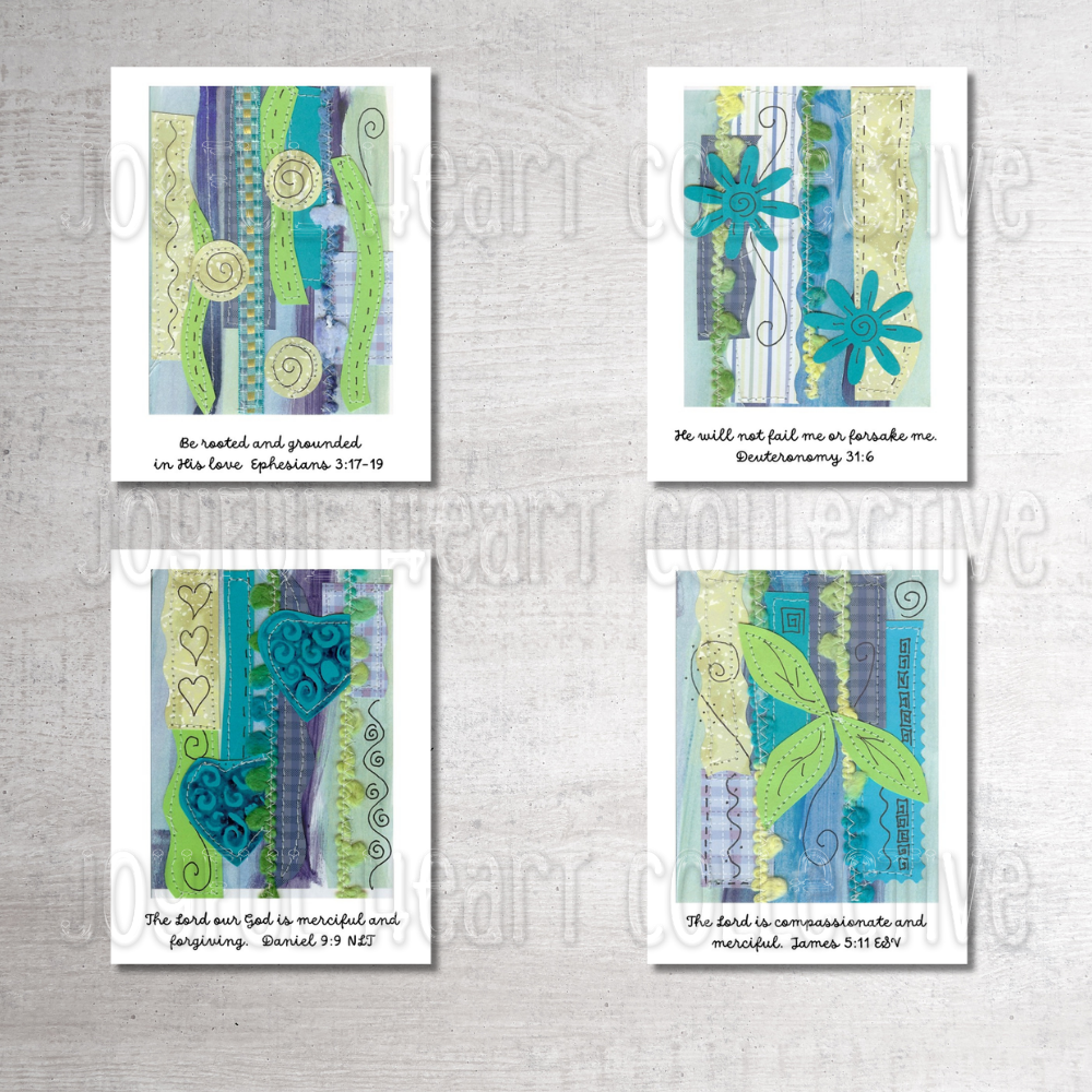 Blue Green Collage Scripture Notecards (Set of 4)