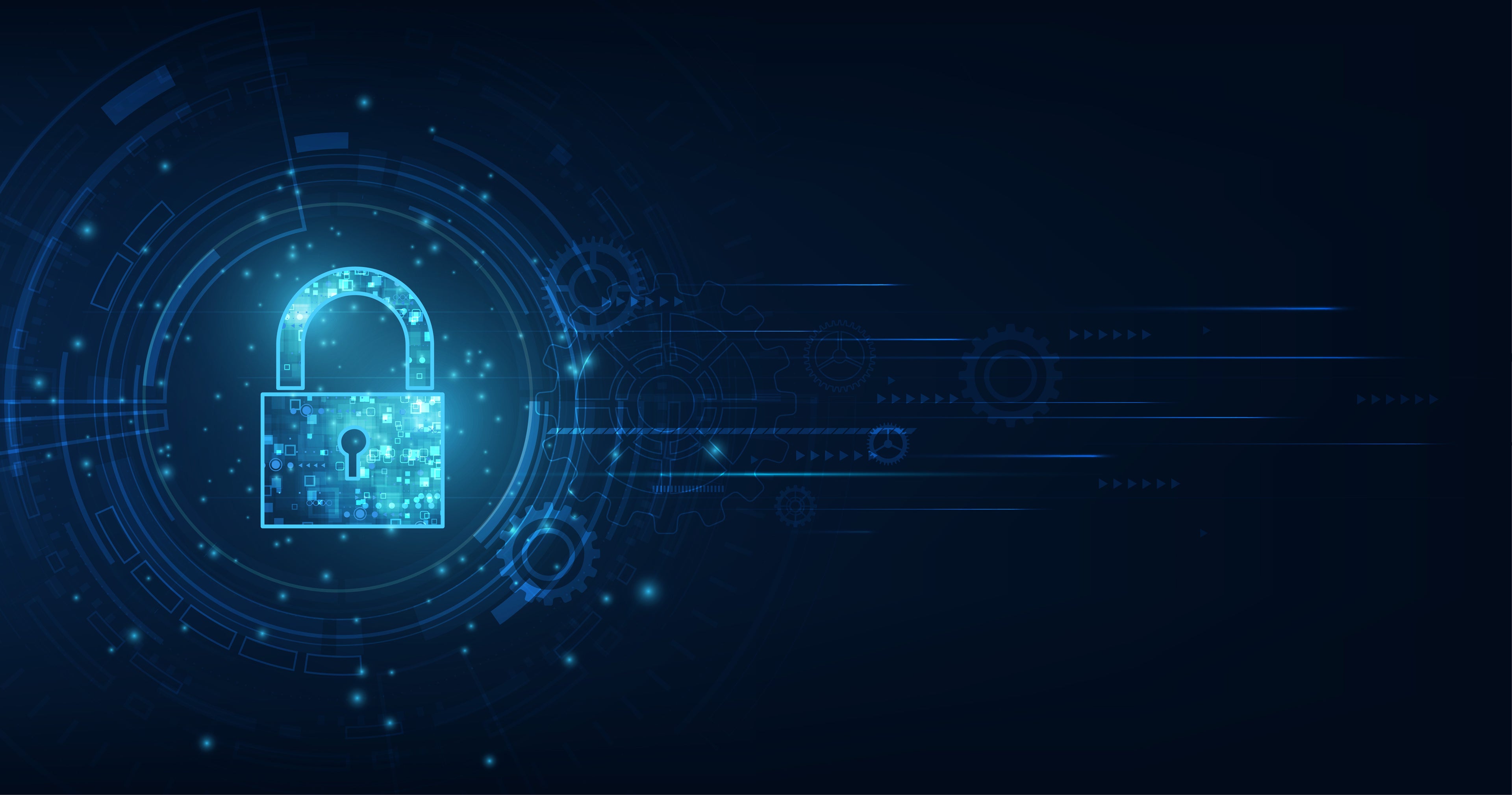 Digital lock icon on a futuristic blue background